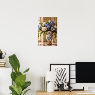 Affiche Élégante œuvre d'art murale florale d'hortensia bl