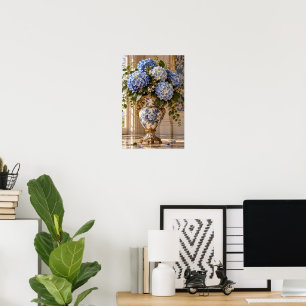 Affiche Élégante œuvre d'art murale florale d'hortensia bl