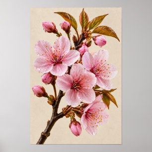 Affiche Élégante œuvre d'art murale florale vintage rose f