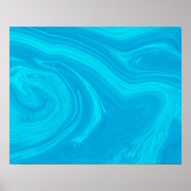 Affiche Élégante oeuvre en marbre bleu liquide Abstrait | (Devant)