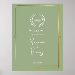 Affiche Élégante pancarte de bienvenue de mariage au vert 