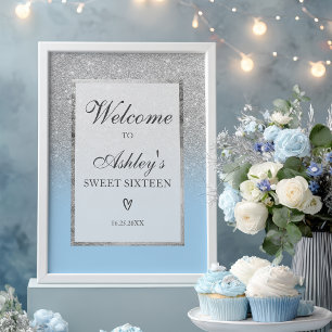 Affiche Elégante parties scintillant Argent ombre Bleu Dou