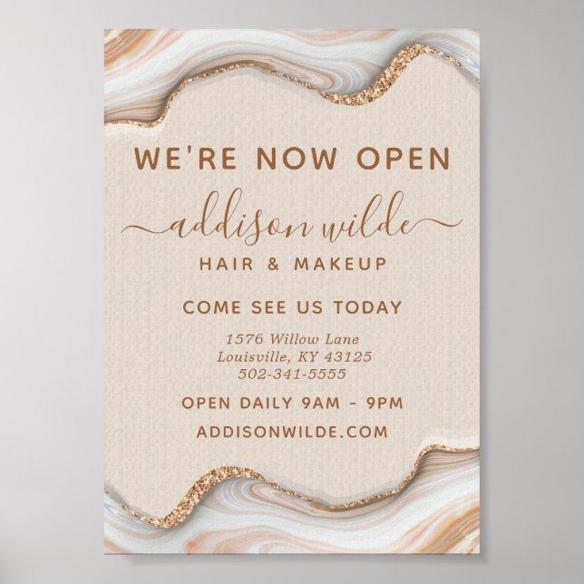 Affiche Elégante Parties scintillant Or Marbre Agate Moder (Devant)