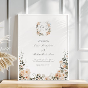 Affiche Elégante Pêche Jardin Floral Mariage Welcome Poste