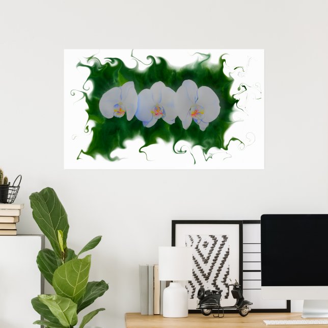 Affiche Elégante peinture d'orchidée blanche à fleurs trop (Bureau à domicile)