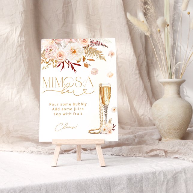 Affiche Elégante perles & Prosecco Floral Bridal Mimosa Ba (Créateur téléchargé)