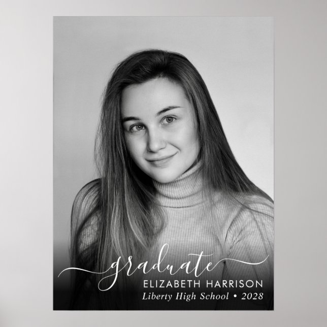 Affiche Élégante photo de script blanc superposition Poste (Devant)