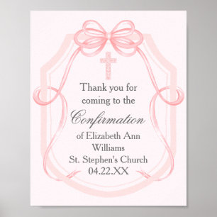Affiche Élégante Pink Bow Ribbon Girl's Confirmation Party