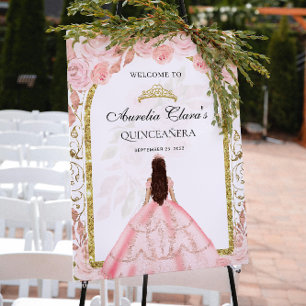 Affiche Élégante princesse rose pâle Floral Quinceañera
