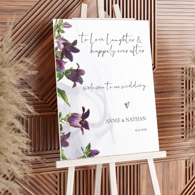 Affiche Élégante Purple Floral Personnalisé Mariage Affich (Elegant Purple Floral Custom Wedding Welcome Sign)