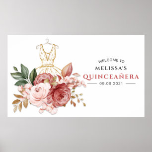 Affiche Elégante Quinceanera Florale 15e anniversaire