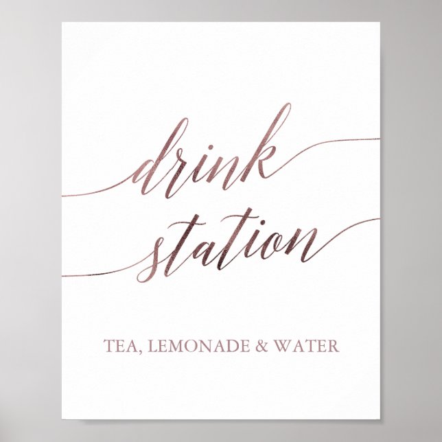 Affiche Élégante Rose Gold Calligraphy Drink Station (Devant)