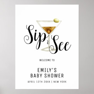 Affiche Elégante Sip & Voir Martini Baby shower Bienvenue