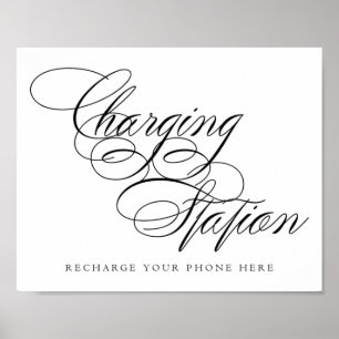 Affiche Élégante station de recharge Script noir   Panneau