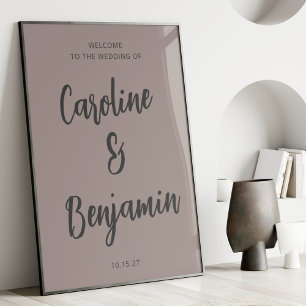Affiche Elégante Taupe moderne et Mariage gris Bienvenue