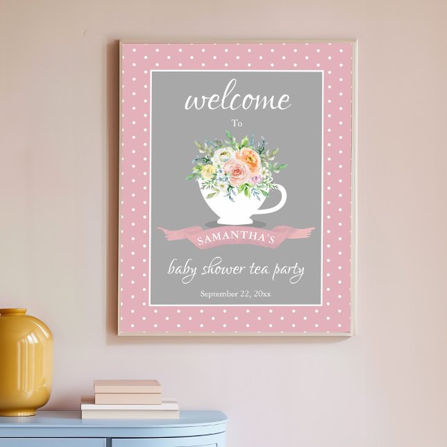 Affiche Elégante Teacup Floral Teacup Baby shower Tea Part (Créateur téléchargé)