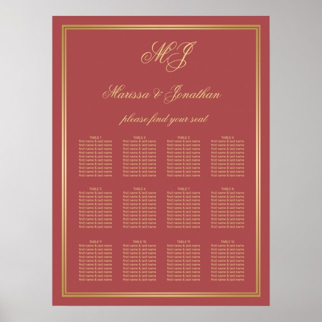 Affiche Elégante Terracotta Gold Monogram Cadre Siège (Devant)