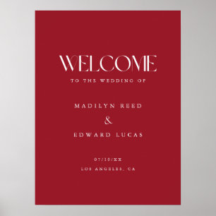 Affiche Élégante Typographie Gras Rouge Vin Mariage Bienve