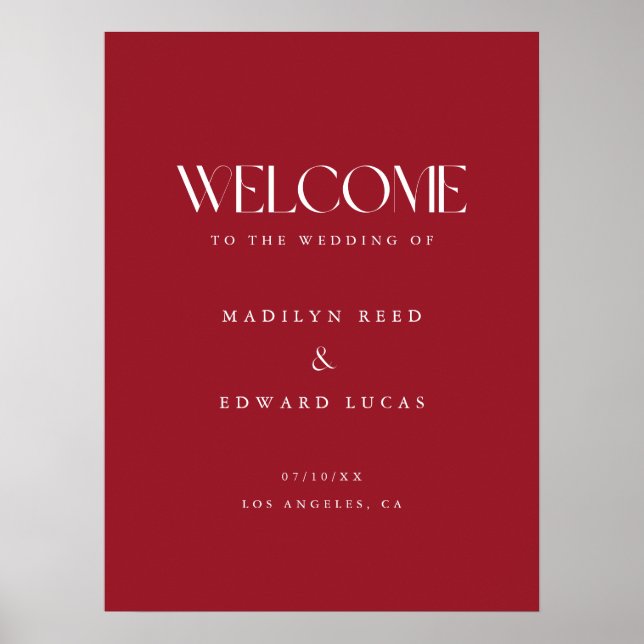 Affiche Élégante Typographie Gras Rouge Vin Mariage Bienve (Devant)