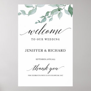 Affiche Elégante verdure eucalyptus mariage bienvenue
