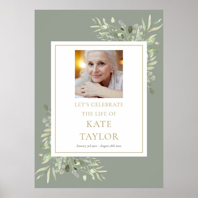 Affiche Élégante verdure Photo Célébration de la vie Signa (Devant)