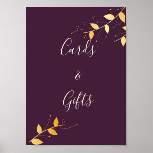 Affiche Elégante Violet Golden Feuilles Cartes & Cadeaux