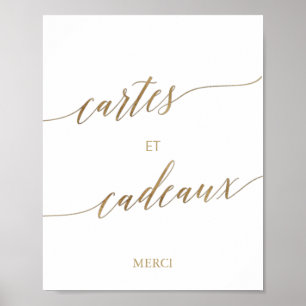 Affiche Élégantes Cartes et Cadeaux calligraphiées en or