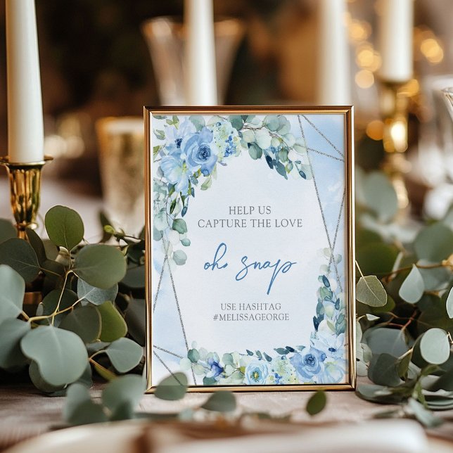 Affiche Élégantes fleurs bleu pastel clair et sauge oh sna (Elegant light pastel blue flowers and sage oh snap poster)