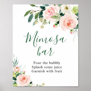 Affiche Élégantes fleurs rose blush Mimosa Bar Panneau de