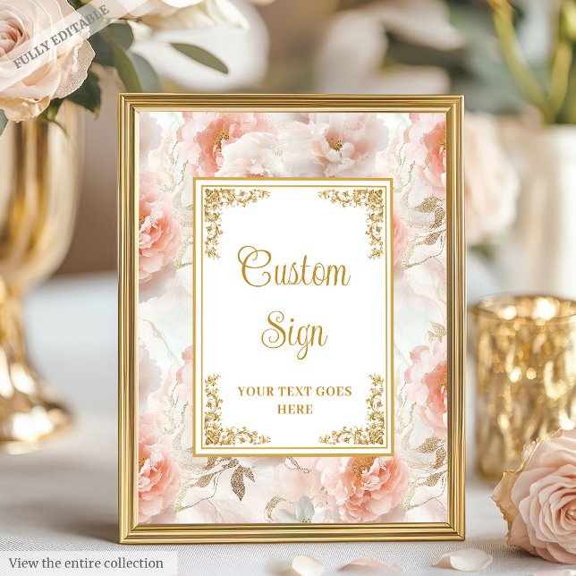 Affiche Élégantes fleurs rousses et mariage d'or signe per (Elegant blush flowers and gold wedding custom sign)