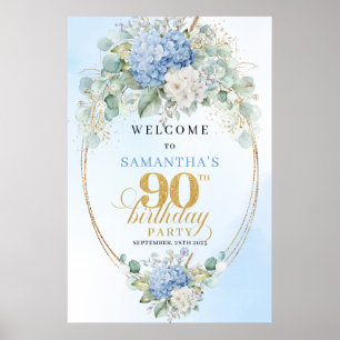 Affiche Élégantes hortensias bleus poussiéreux 90 Bienvenu