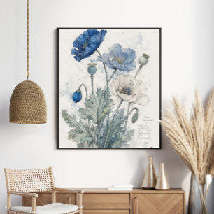 Affiche Élégantes Pavots Bleus Art Botanique