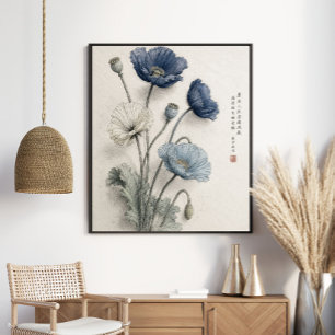 Affiche Élégantes Pavots Bleus Art Botanique