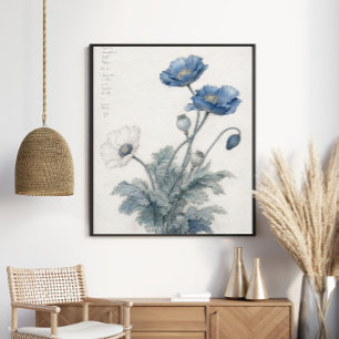 Affiche Élégantes Pavots Bleus Art Botanique