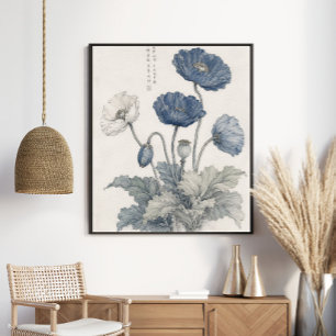 Affiche Élégantes Pavots Bleus Art Botanique