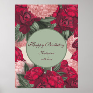 Affiche Élégantes Peonies. Joyeux anniversaire. Personnali