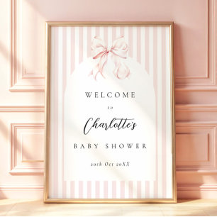 Affiche Élégantes rayures roses noeud Baby Shower Fête de 