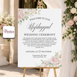 Affiche Élégantes Roses Douces Blush Mariage Sans Téléphon