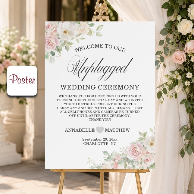 Affiche Élégantes Roses Douces Blush Mariage Sans Téléphon (Créateur téléchargé)