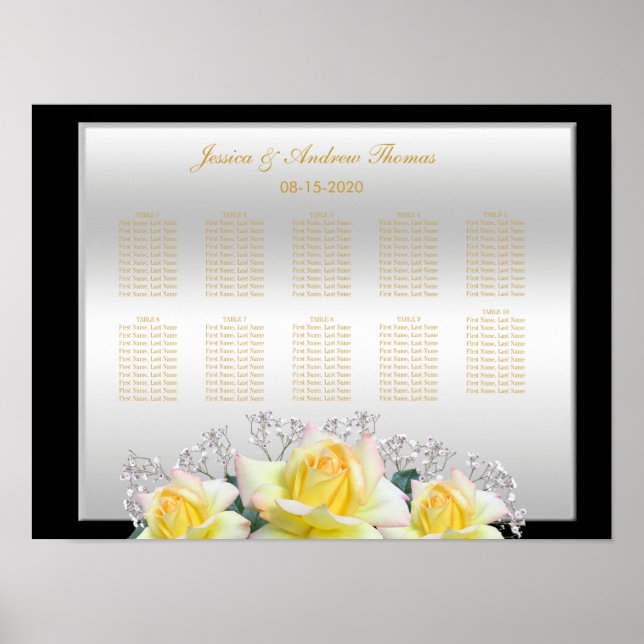 Affiche Élégantes Roses Mariage Argent Chic (Devant)