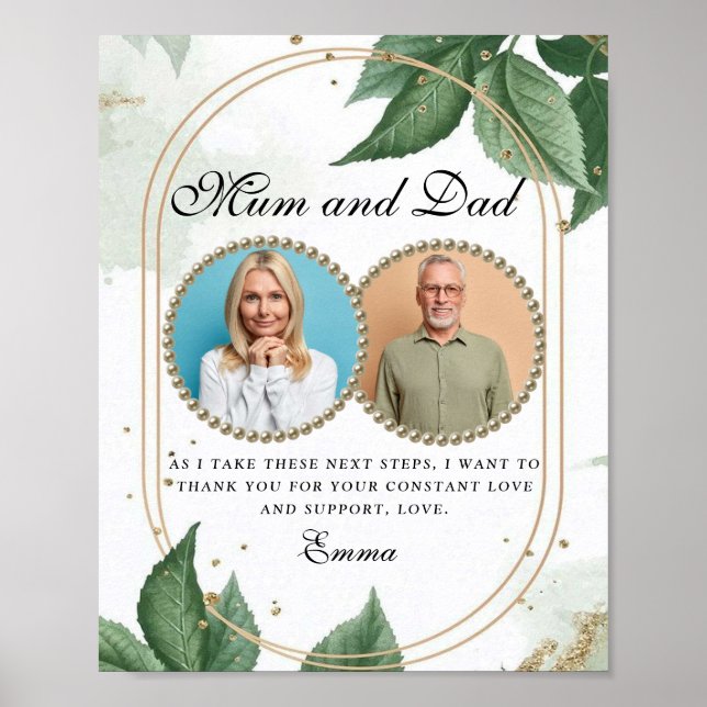 Affiche Élégants parents de la mariée Merci idée cadeau (Devant)