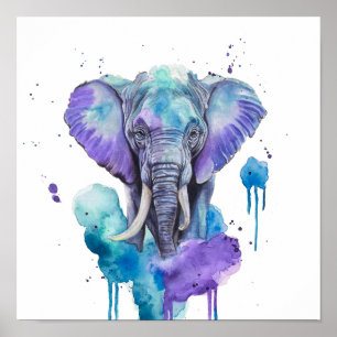 Affiche Élément d'art aquarelle d'éléphant coloré