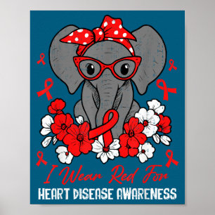 Affiche Élément de santé cardiaque Eléphant Ruban rouge Ma