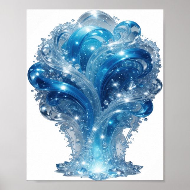 Affiche Élément d'eau bleu tendance Art textuel 3D (Devant)