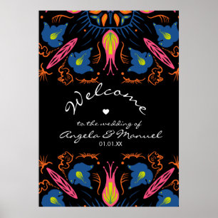 Affiche Élément Floral Noir de Mariage d'Éléphant Indien