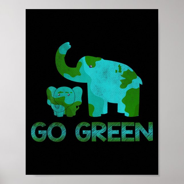 Affiche Élément Vert Éléphant Nature Climat Protéger Heure (Devant)