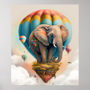 Affiche Élémentaire éléphant montgolfière fantaisiste anim