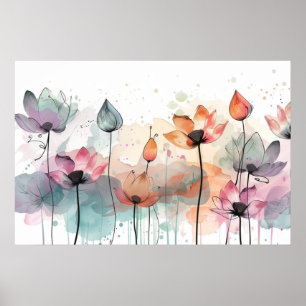 Affiche éléments botaniques art floral abstrait