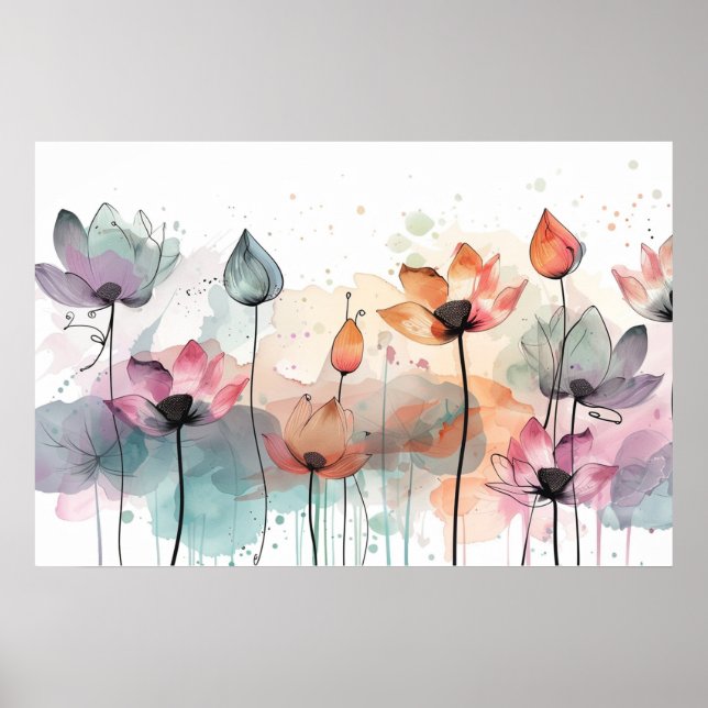 Affiche éléments botaniques art floral abstrait (Devant)