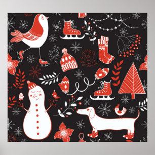 Affiche Eléments hivernaux : Mignonne Main Dessinée.